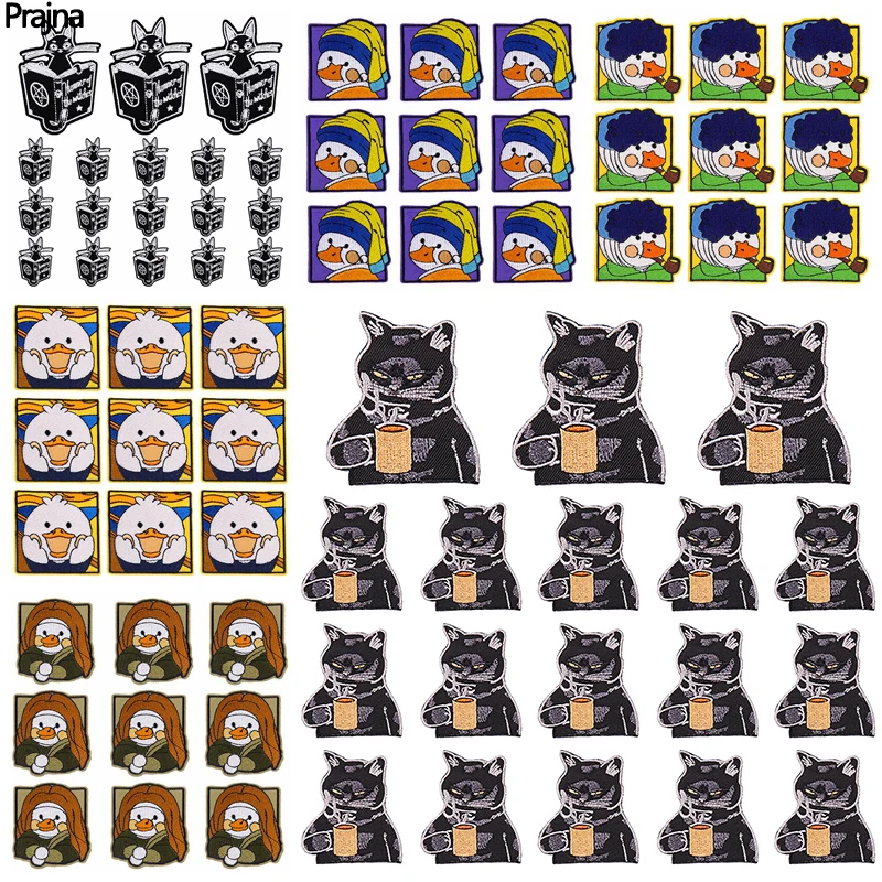 10 teile/lose Cartoon/Tier Katze Patch van Gogh Ente bestickte Patches auf Kleidung Jacke Aufkleber nähen Eisen auf Patches für Kleidung