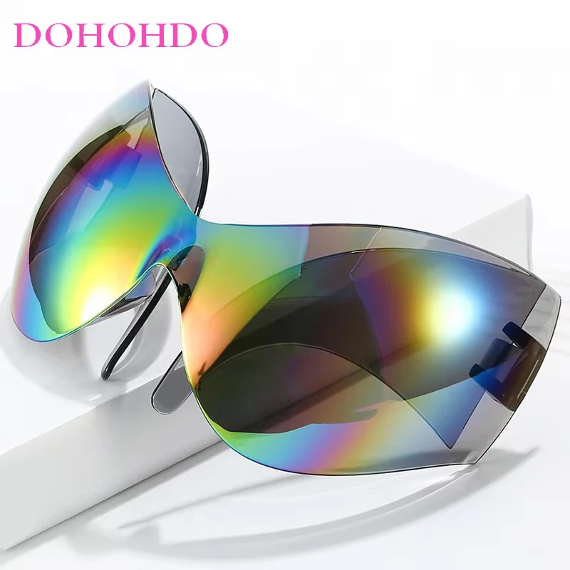 DOHOHDO Personalized Cat Eye Alien Oversized Sports Y2k Sunglasses Women 2000's Wrap Around Shield Goggle Men Brand Sun Glasses