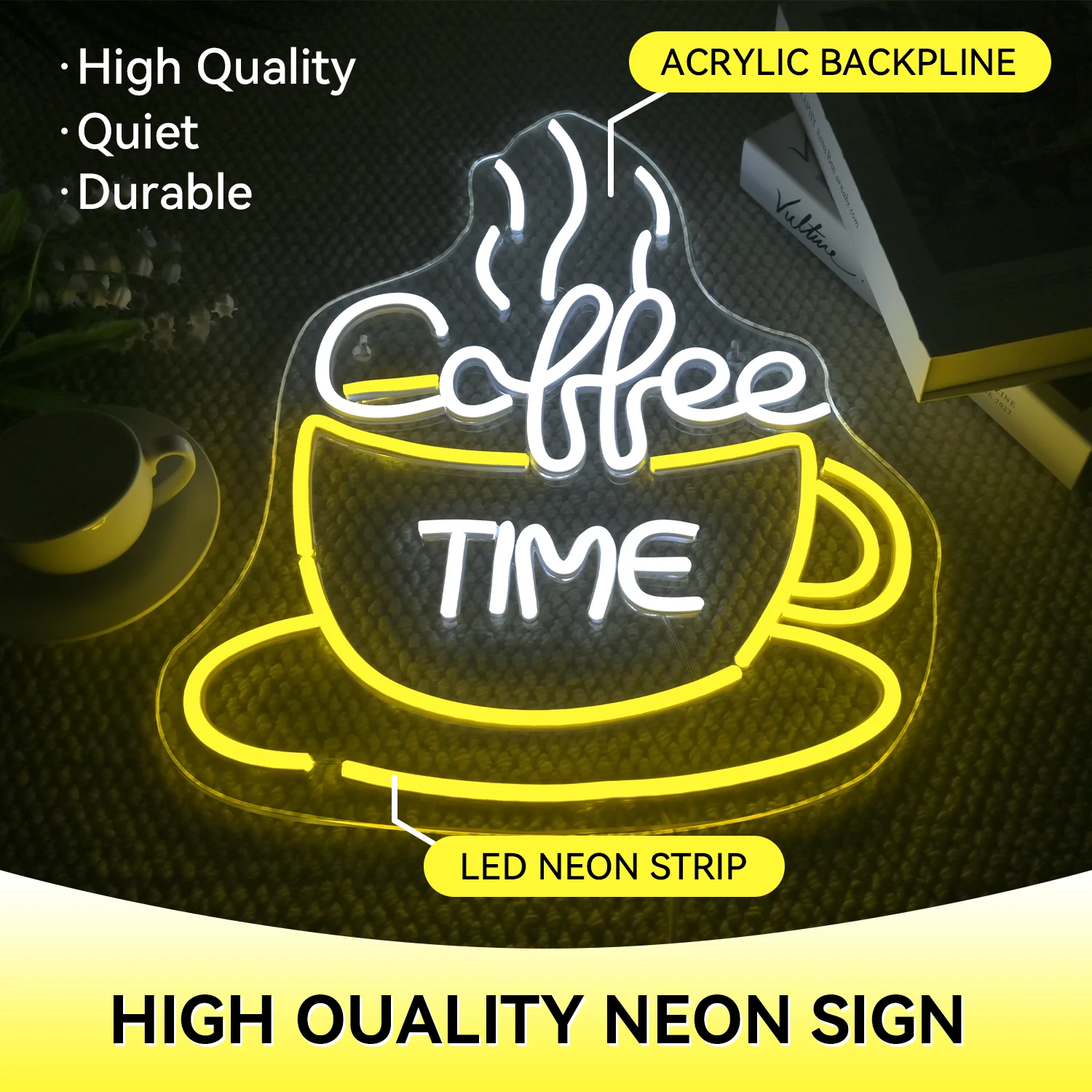 Coffee Time Neon Sign Dimmable Light Up Signs Art Wall Hanging Decor for Cafe Shop Home Bar Restaurant Business 
