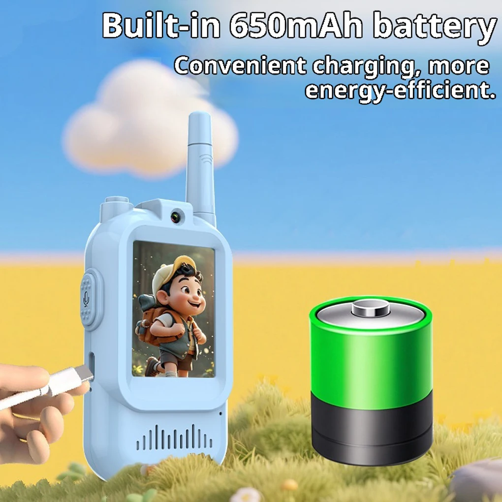 Videocitofono per bambini Schermo ad alta definizione da 2 pollici Caratteri vocali ricaricabili Chiamata con un clic Citofono per cartoni animati Regalo per bambini   ﻿