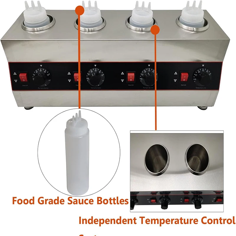 4 شبكات الكهربائية موزع صلصة الطعام التجارية صلصة دفئا 650 مللي زجاجات ضغط الجبن المربى آلة تدفئة الشوكولاتة