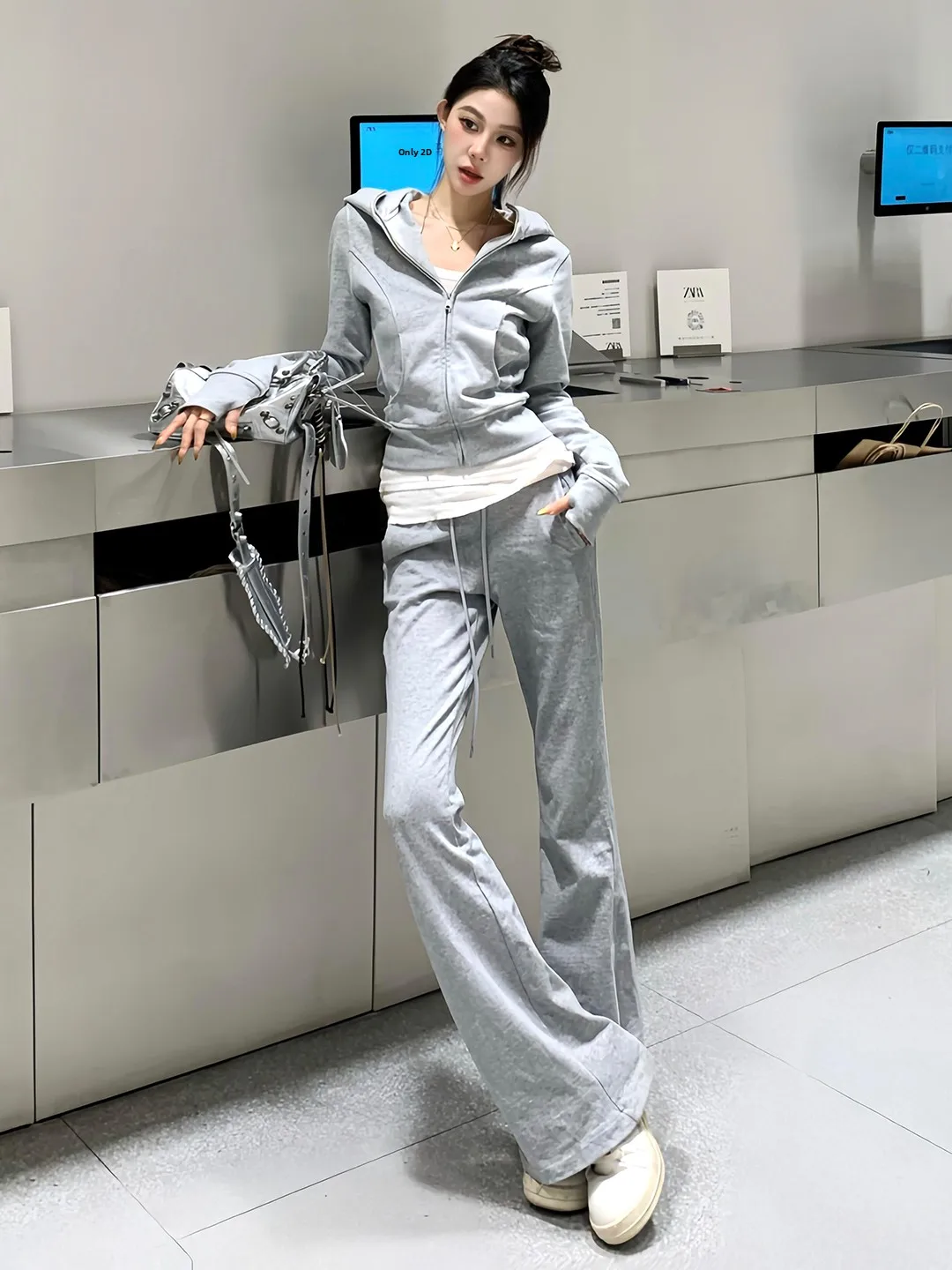 Premium Feel Sporty Hoodie Set Women's Autumn Versatile Loose Outerwear Long Pants Two Piece Set Casual Style High Waist