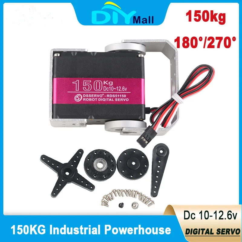 

150Kg RDS51150 Metal Gear Digital Servo 12V 180/270 Degree Ip66 Robotic Servo Double-Shaft with U Mounting Bracket for RC Car