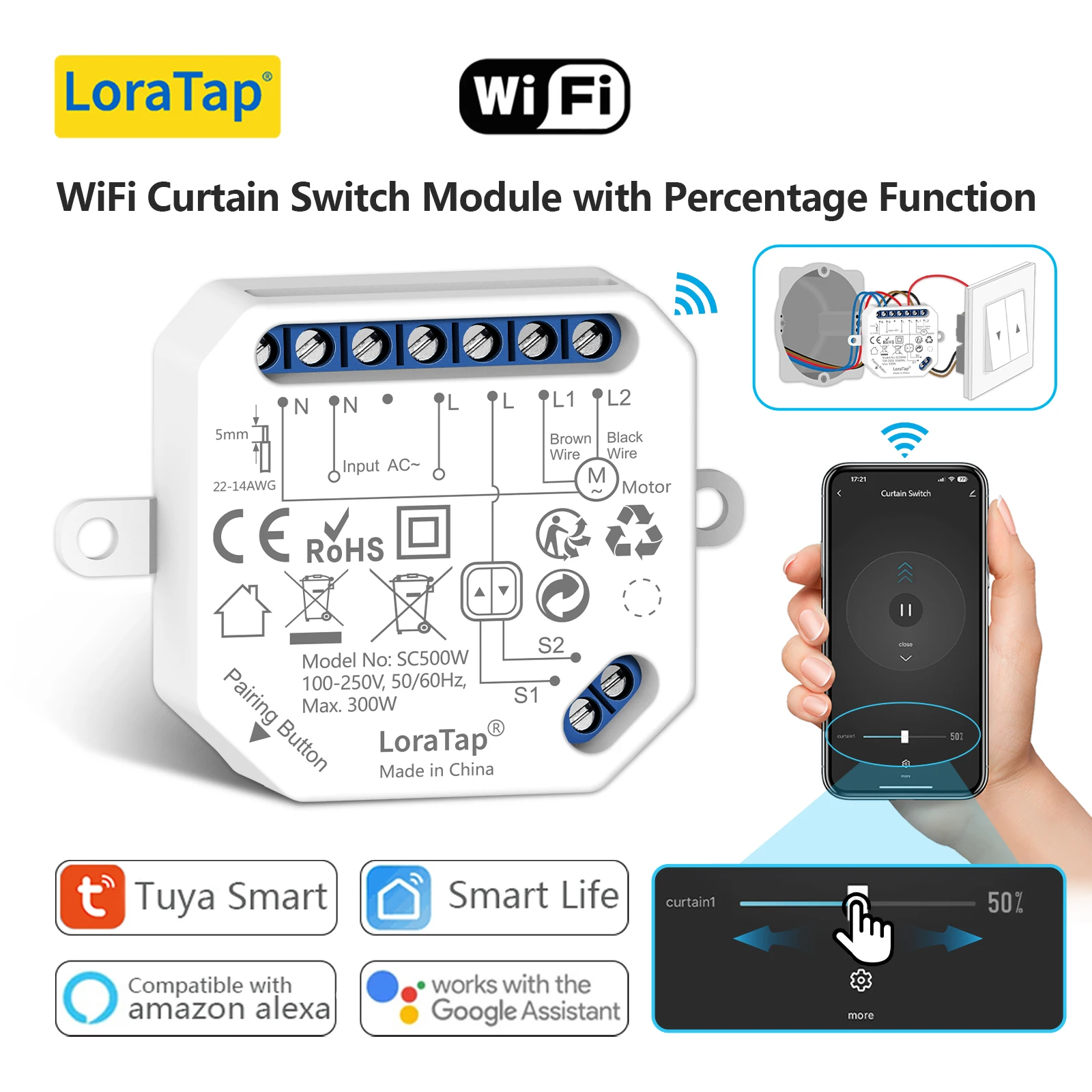 

LoraTap Tuya Smart Life Roller Shutter Blinds Switch Relay Module Percentage Timer Remote Control Google Assistant Alexa