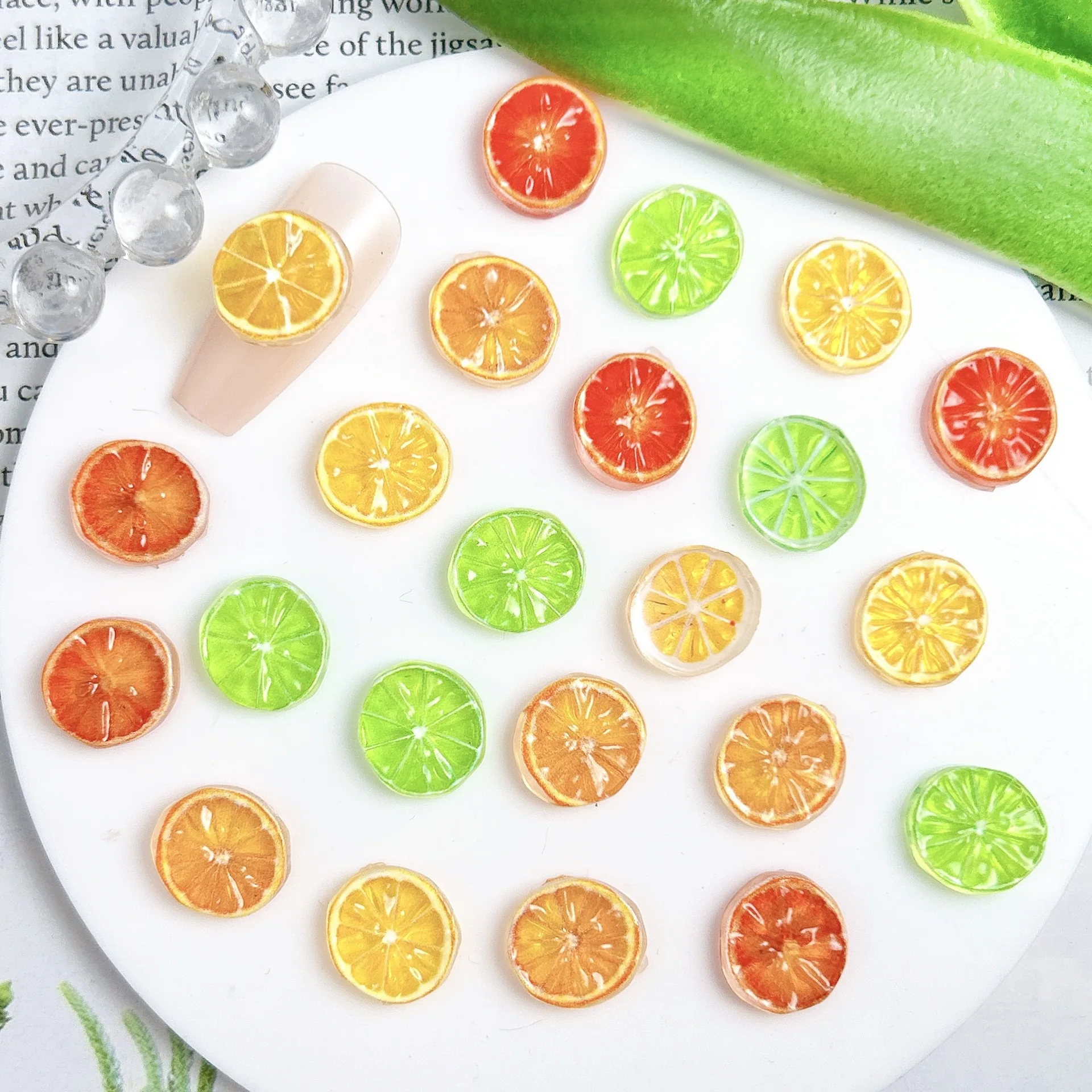 Lemon Resin Nail Charms Parts Mixed Colors Lemon Patches Design Decoration For Nail Art DIY Mini Fruit Orange Slices Accessories