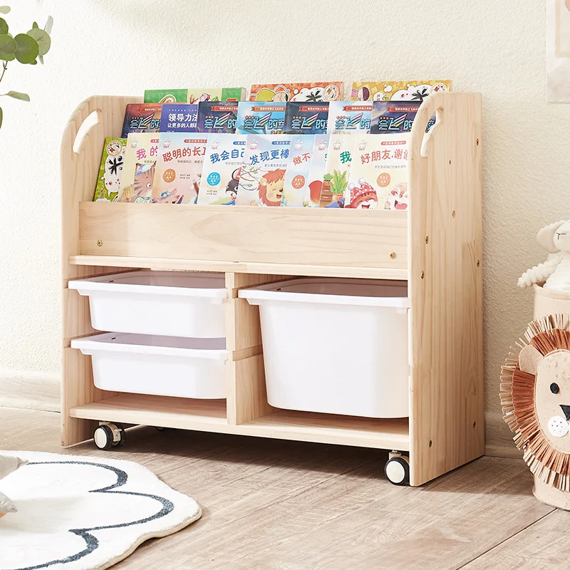 

Solid Wood Children's Bookshelf Floor Mobile Box Locker Kindergarten Baby Picture Book Shelf Supermarket Toy Storage Cabinet