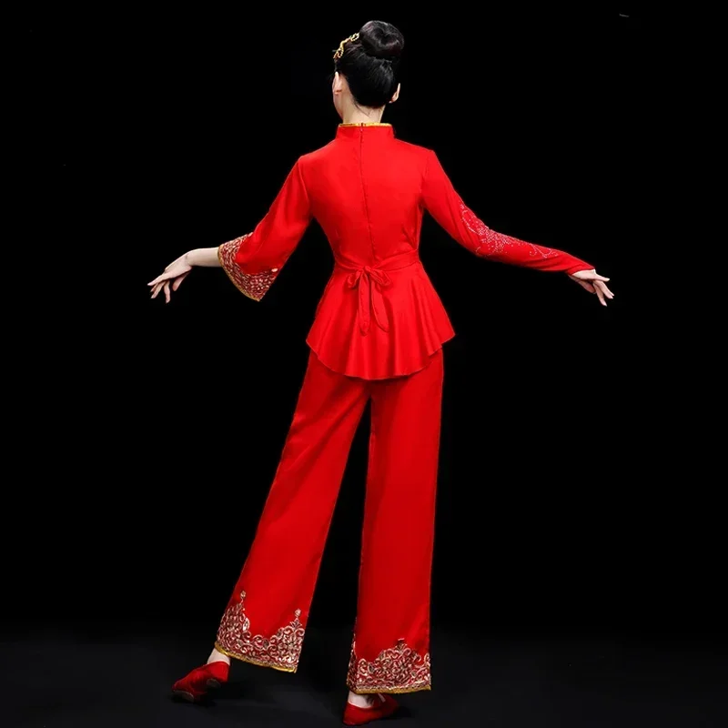 Ropa de danza clásica, trajes de escenario de danza Yangko, vestido tradicional Hanfu Oriental, elegante actuación de tambor de cintura folclórica