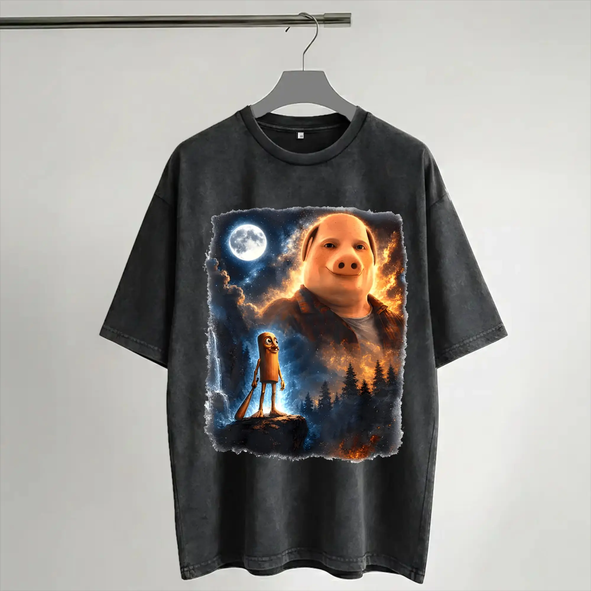 Printed Tung Tung Tung Sahur - Italian Brainrot John Pork Meme  Washed Shirts Accessories Harajuku T-Shirt  Men Women Tee
