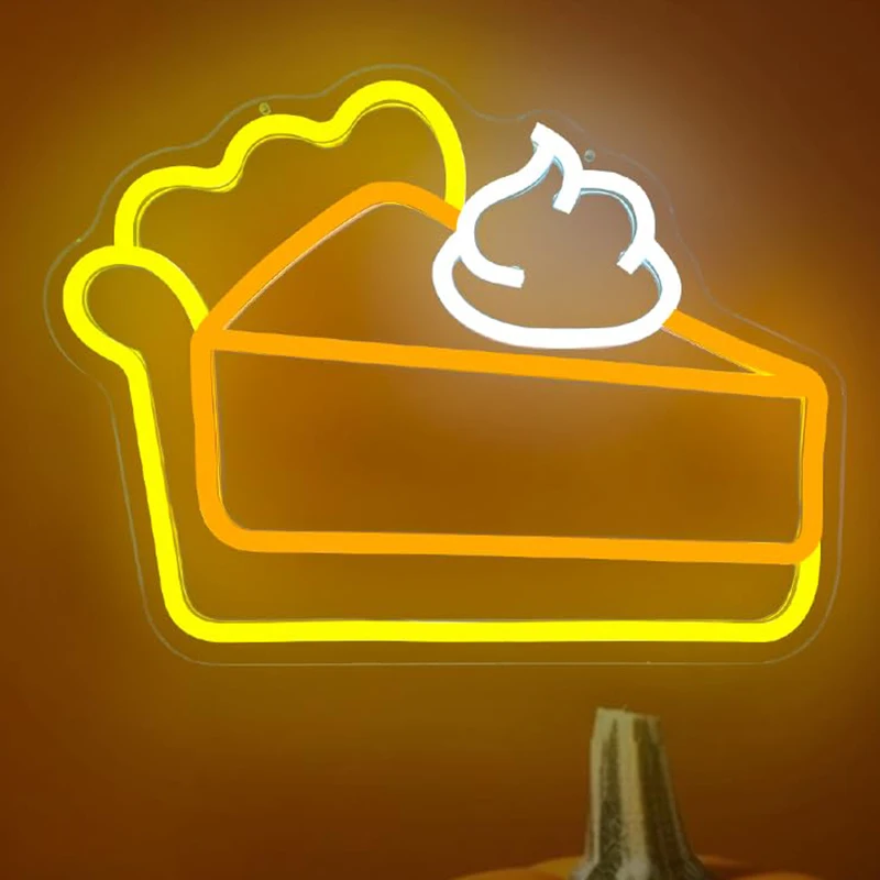 Pumpkin Pie LED Neon Sign Thanksgiving Dimmable Cake Light Up for Wall Decor for Business Party Restaurant Coffee Fireplace