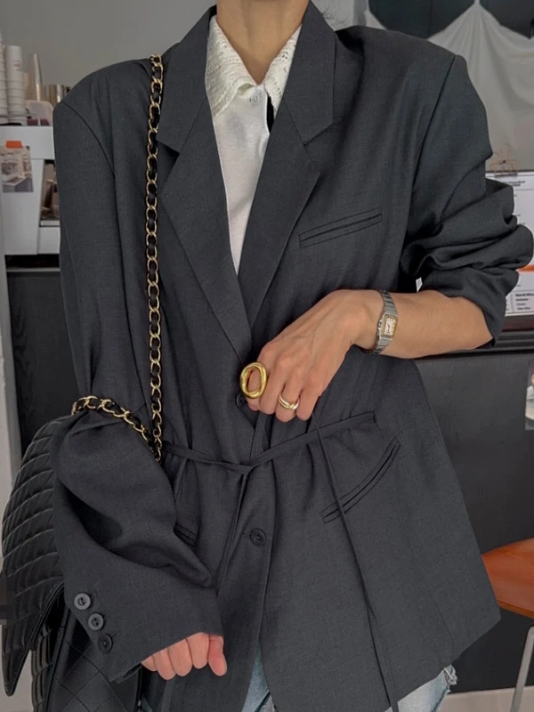 Damen-Weste mit Gürtel, Jaet, koreanische SLE-Baumwolle, 00 % Pendelverkehr, geeignet, Vintage, vielseitig, Herbst-Faion-Trend
