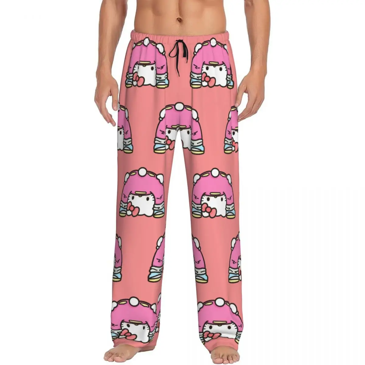 

Custom Hello Kitty Pajama Pants Sleepwear Men Elastic Waistband Cute Cat Sleep Lounge Bottoms with Pockets
