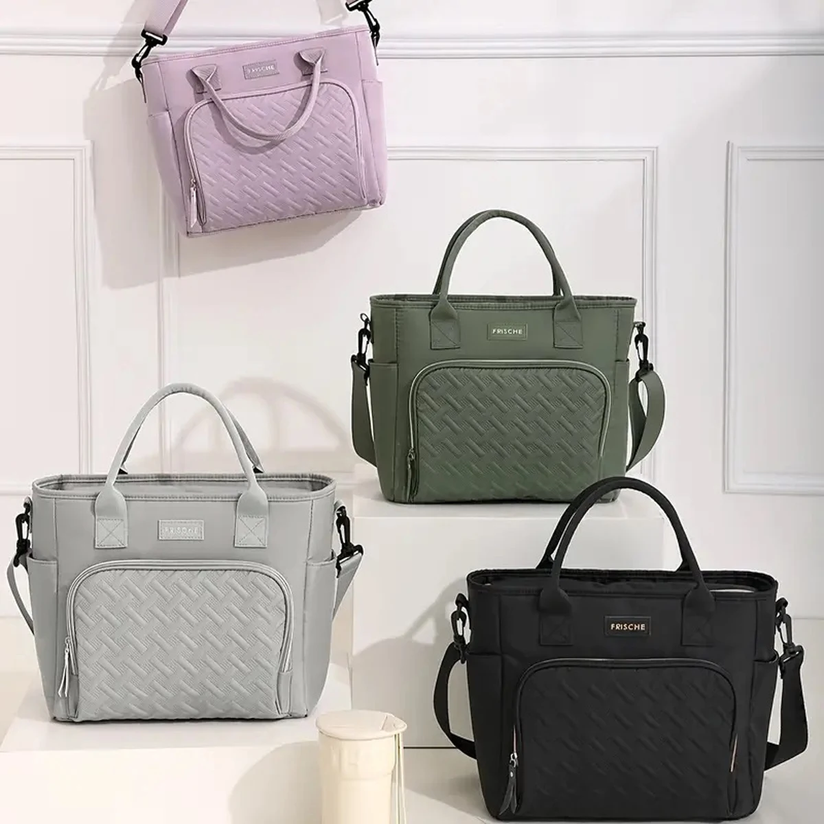 Große Isolierte Lunch-Tasche, Kühltasche, Handwaschbar, Langlebige Polyester-Lunchbox mit Gepolstertem Schultergurt für Arbeit, Schule, Picknicks – Detail 19