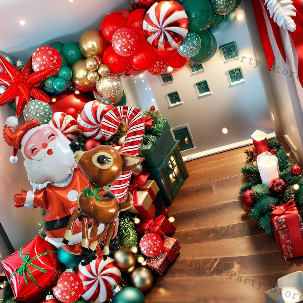 

111Pcs Christmas Balloon Garland Arch Red Green Christmas Decorations Santa Claus Elk Balloon New Year Party Supplies Globos