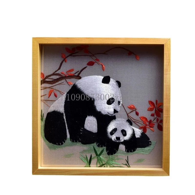 Shu Embroidery Double-sided Embroidery Ornament, Panda Handicrafts, Square Hand-embroidered to Send Foreigners, Small Gifts, Abr