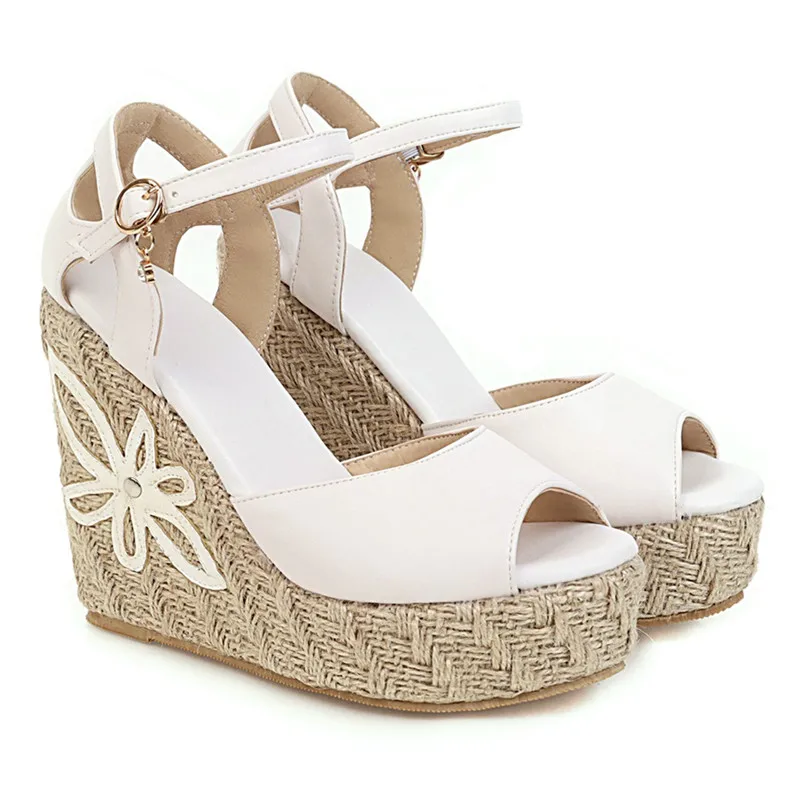 Wedge Women Sandals Summer Shoes Fashion Knitted Platform Gladiator Flip Flops Casual White Pink Party Shoe Female Large Size 45