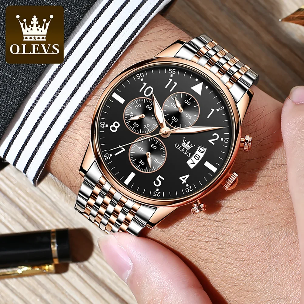 OLEVS 2869 Quartz Mens Watches Top Brand Luxury Original Pilot Design Sport Stainless Steel Luminous Waterproof Wristwatch Gifts