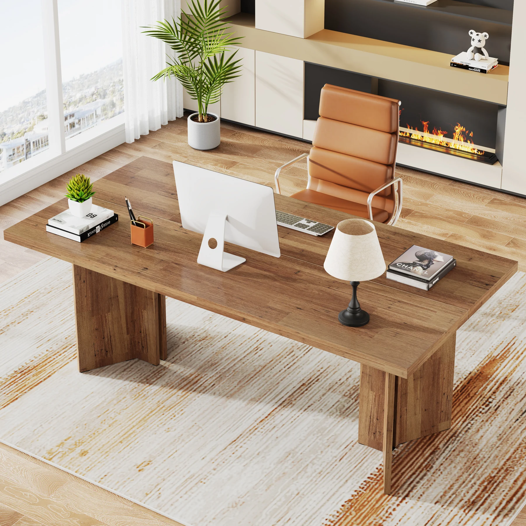Tribesigns 63-inch Executive Desk, Vintage Home Office Computer Desk with Large Tabletop, Farmhouse Wood Writing Conference Tabl