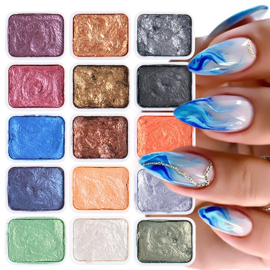 6/12pc Blooming Paints Watercolor Powder For Nails Abstract Nail Art Pigment Magic Pearl Chrome Polish Manicure Glitter BE1838-2