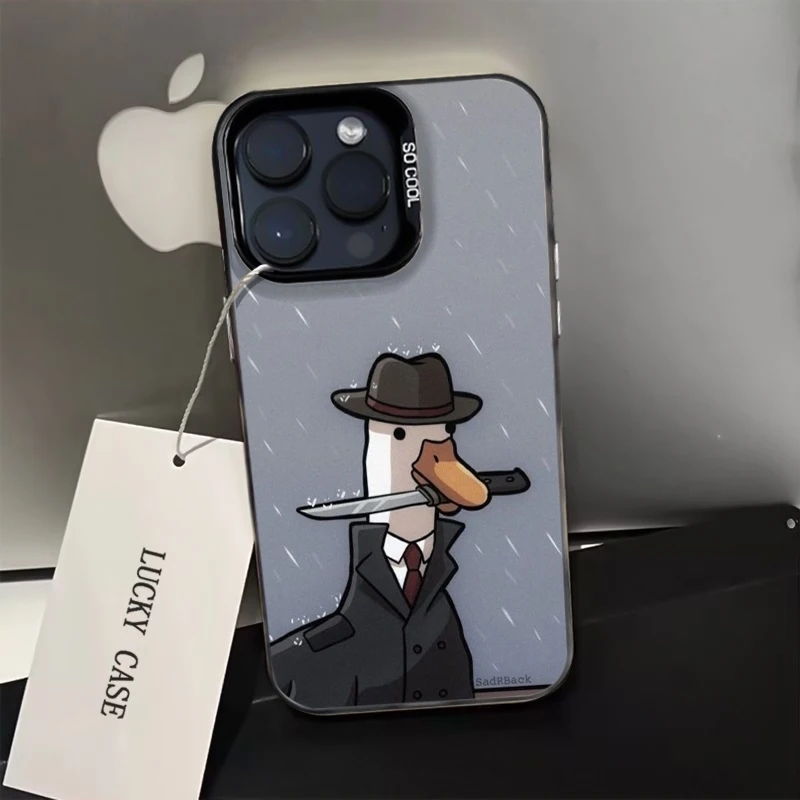 Detective Duck in Suit Phone Case for iPhone 17 Air 16 15 14 11 Pro 13 12 Mini XR 8 7 Matte Laser Bumper Shockproof Hard Cover
