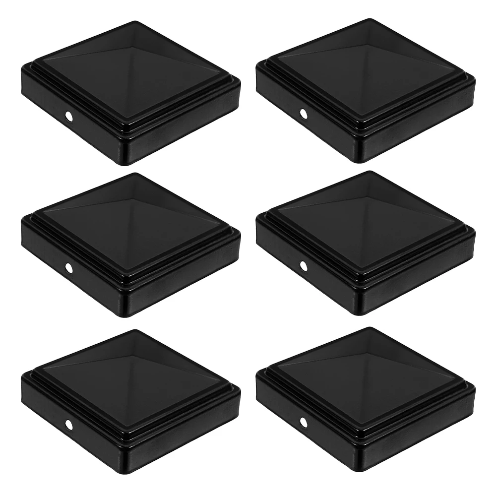 

6pcs Fence Post Caps Aluminum Black Square Shaped Protective Durable Metal Posts Water Resistant Decorative
