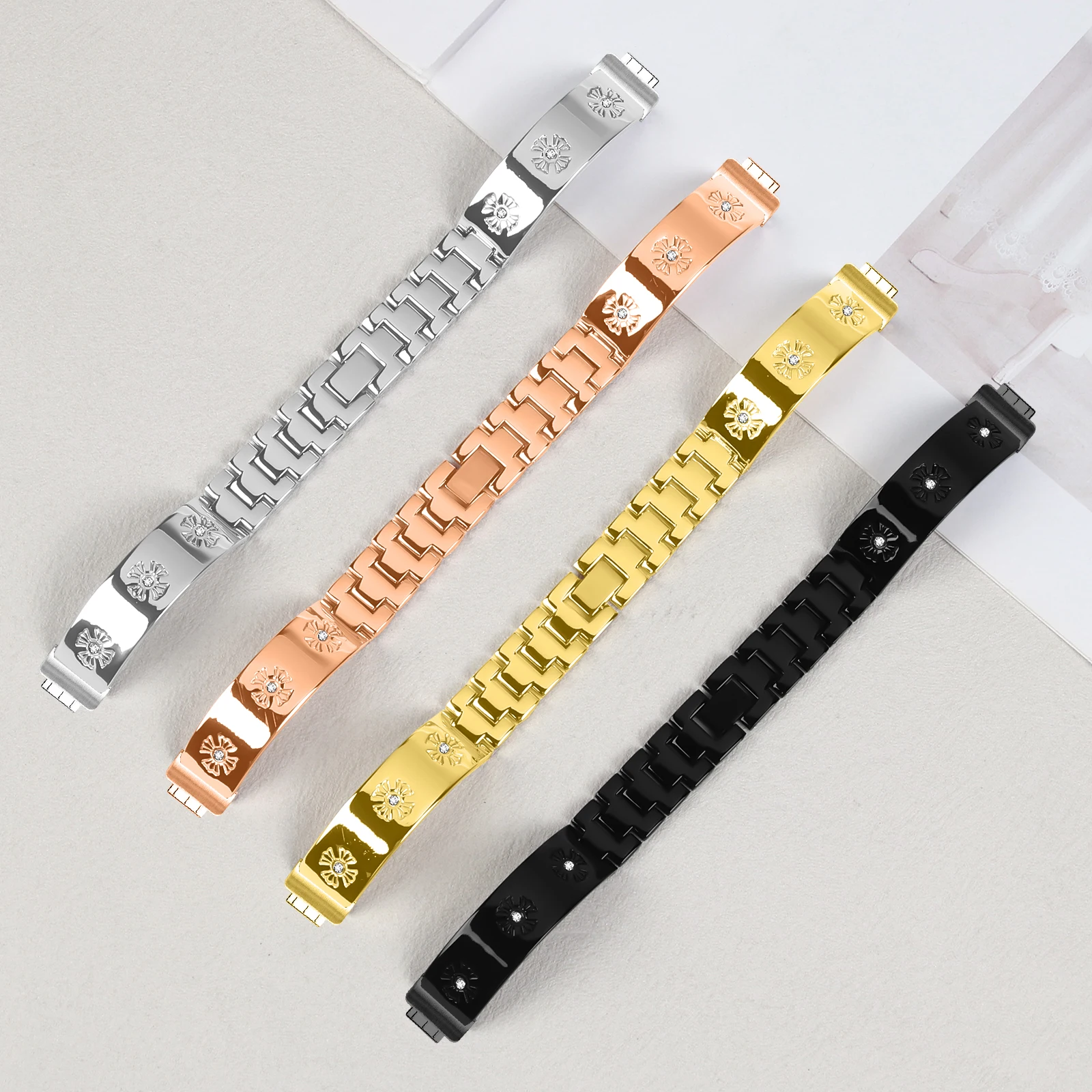 سوار من الفولاذ المقاوم للصدأ لـ Fitbit Inspire 2 سوار ذكي بنمط أقحوان لـ fitbit إلهام/إلهام ساعة