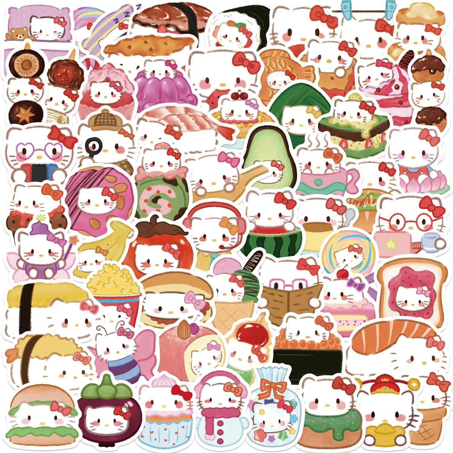 10/30/62PCS Cute Food Q Hello Kitty Stickers Kawaii Sanrio Cartoon Decals Decoration Kids Toys DIY Laptop Phone Fridge Guitar