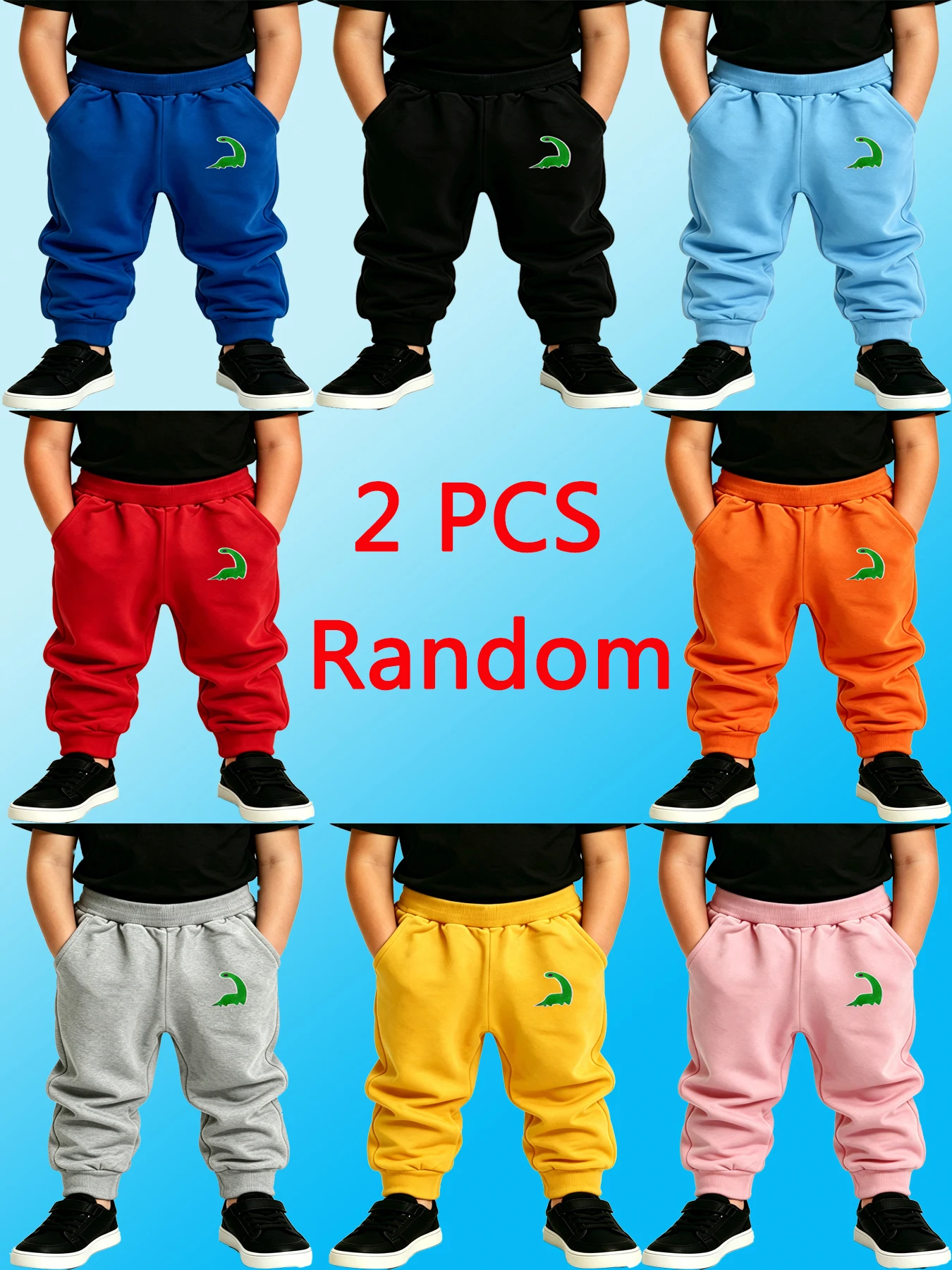 2PCS Random Hot Sale Kids Dinosaur Print Joggers Pants Boys Girls Basic Ankle-Length Trousers Daily Wear Outdoor Play Sweatpants