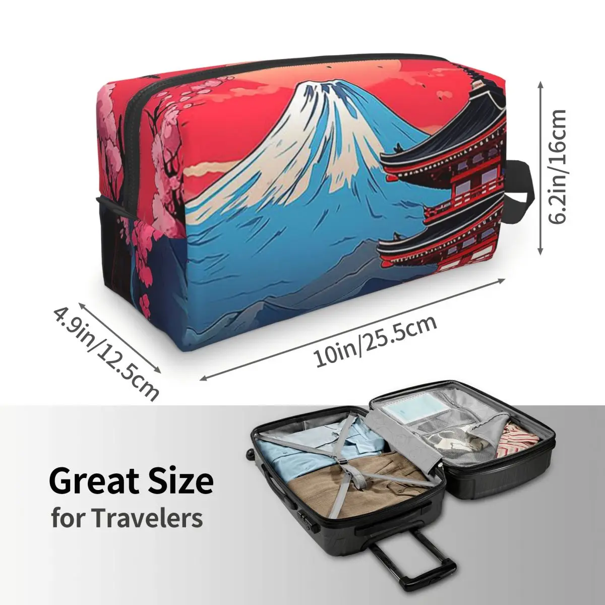 Japan Sakura Cherry Blossoms With A Red Rising Sun Makeup Bag Cosmetic Storage Dopp Kit Toiletry Cosmetic Bag for Women Beauty