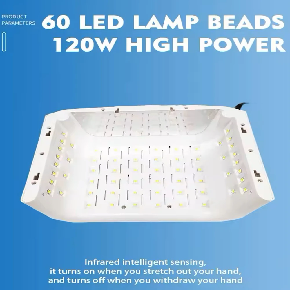 Lampada per unghie a due mani da 120w senza batteria essiccatore per unghie a polimerizzazione rapida 60 perline lampada per unghie a Led con supporto Mobile per Manicure professionale