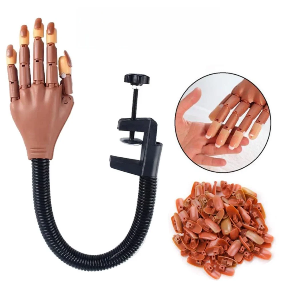 

Acrylic Nail Practice Hand Set Nail Tips Professional Manicure Practice Finger with 100pcs Fake Nails Nail Adjustable