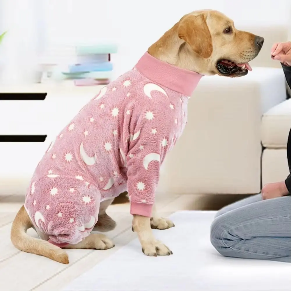 

Cute Flannel Dog Pajamas Soft Stretchable Dog Winter Clothes Bone Moon Pattern Dog House Clothes Pet Accessories