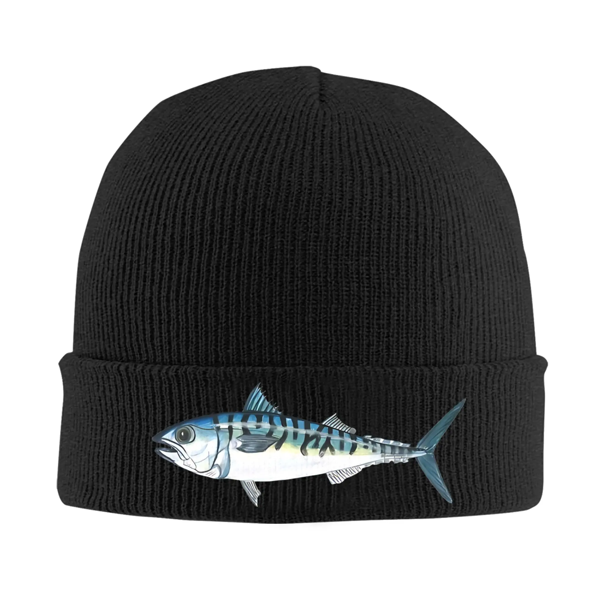 Atlantic Mackerel Hand-Drawn Fish Art  Bonnet Hats  Beanie Hats Autumn  Skullies Beanies Street Y2K Men Women Gym Elastic Cap