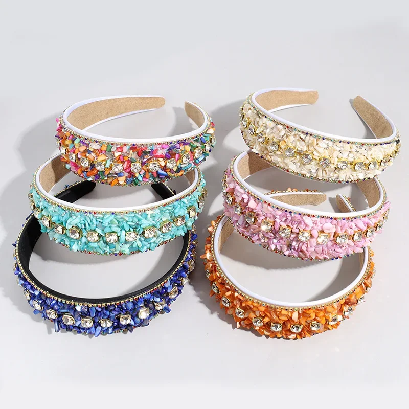 

Colorful Rhinestone Hair Band Wide Edge Fabric Candy Color Headband Diamond Wide-brimmed Headband Fashion Hair Accessories