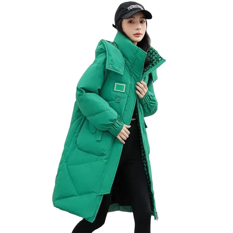 Pardessus long en coton brodé pour femme, veste rembourrée, parka chaude, jacquard, mode Joker, marée, nouveau, 2023