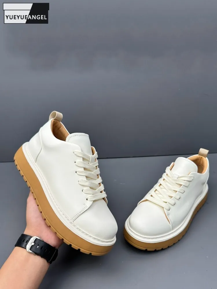 

Мужская новая удобная повседневная обувь из натуральной кожи в британском стиле на шнуровке, вентилируемые дизайнерские модные мужские кроссовки на толстой платформе