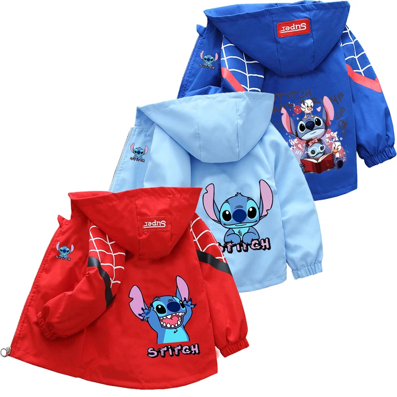 New Spring Baby Boys Girls Jacket Fashion Cartoon Stitch Print Outerwear for Kids Clothes Children Windbreaker Coat