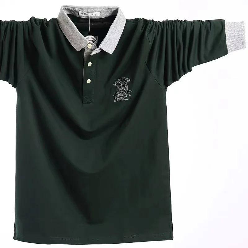 

Мужская рубашка поло больших размеров, мужская футболка с длинными рукавами и вышивкой с лацканами, мужская свободная утягивающая рубашка поло контрастного цвета