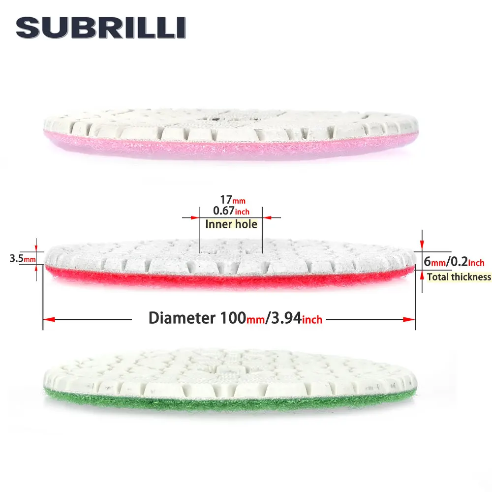 SUBRILLI 4 Iinch 3step Diamond Polishing Pads Super Flexible Grinding Disc Abrasive For Granite Marble Concrete