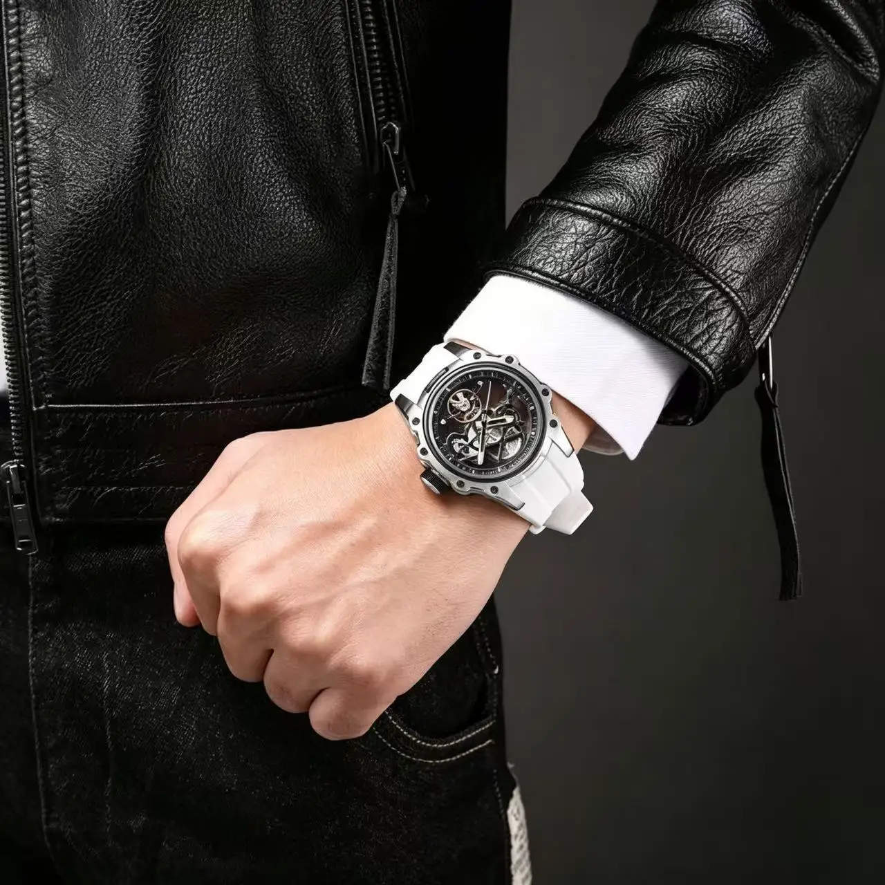Hot‑sell Luxury Men Skeleton Automatic Watch Tonneau Hollow Mechanical Wristwatch Silicone Strap Sport Business Male Watch