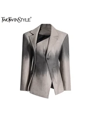 TWOTWINSTYLE New Design Printting Coats For Women Lapel Long Sleeve Spliced Single Breasted Asymmetrical Jackets Female Fashion