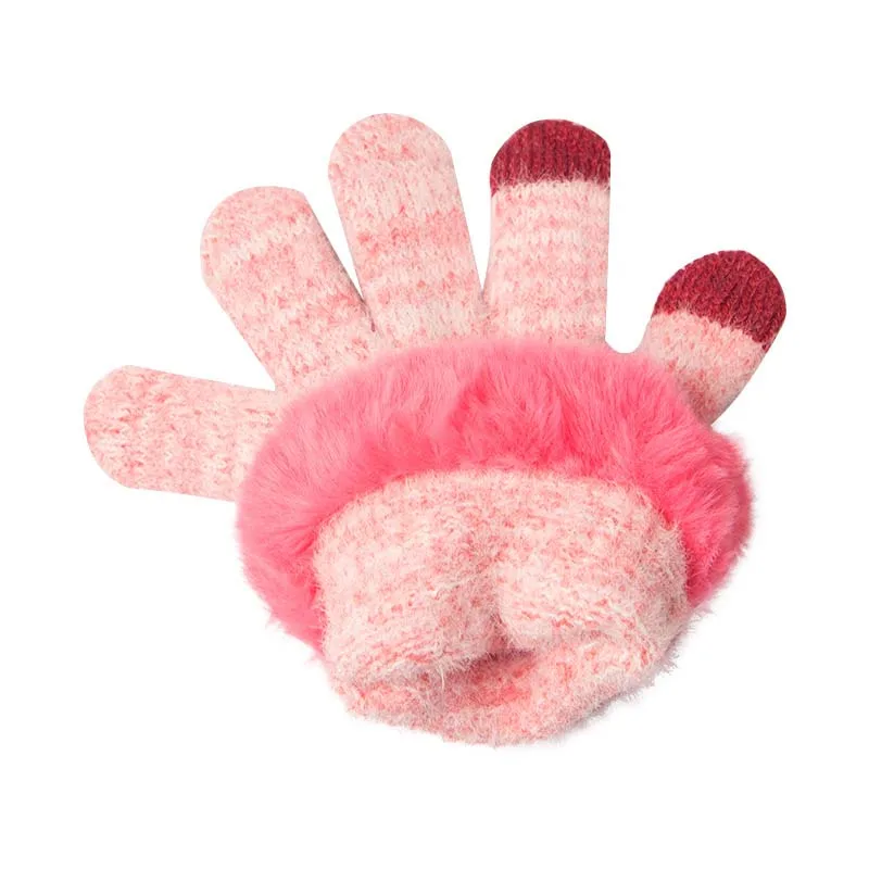 Kids Winter Hat Gloves Set Girls Knitted Colorful Glove Cute Pompom Beanie Hats Outdoor Soft Warm Children Protective Sets 4-6Y