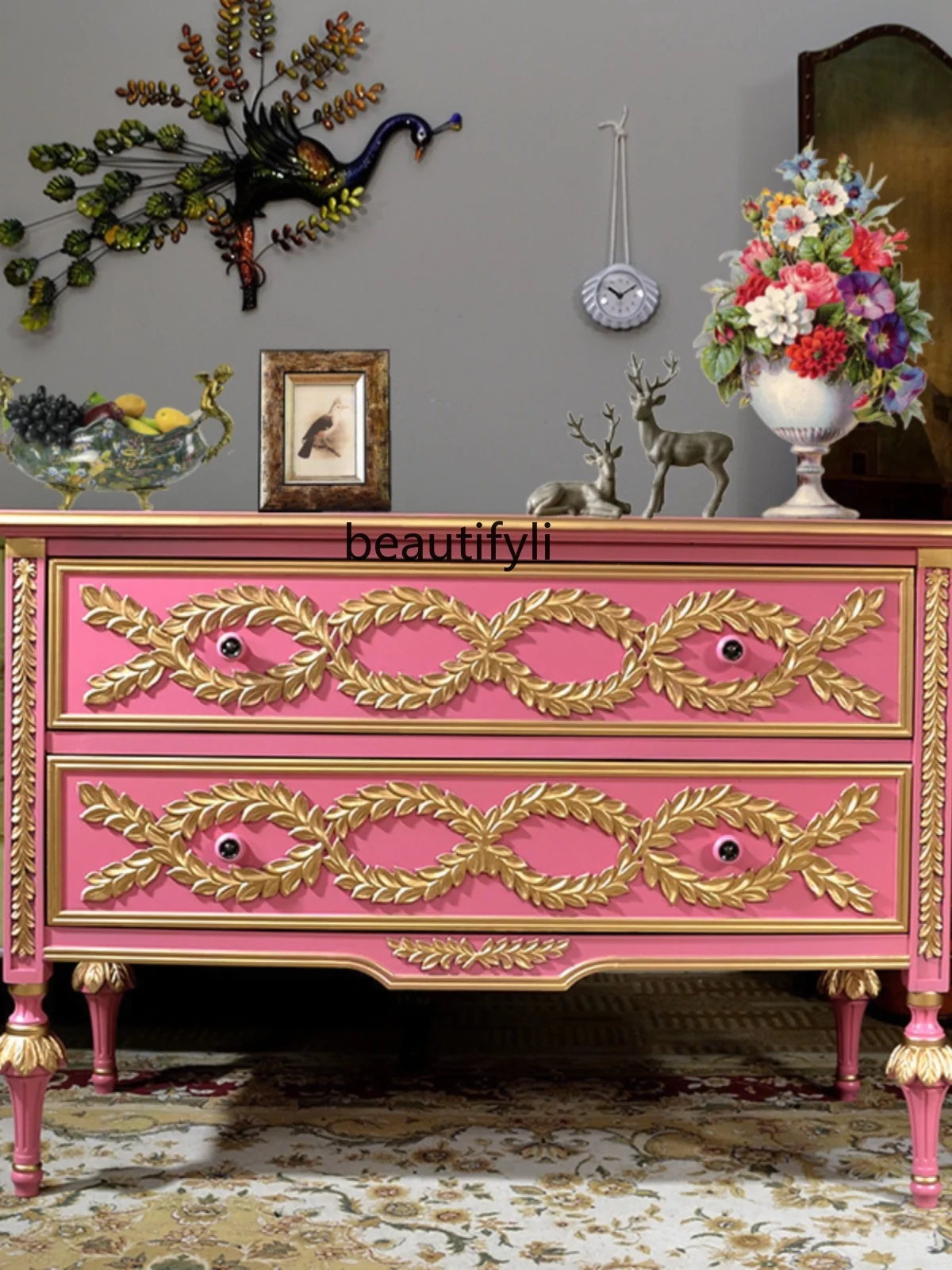 Entrance Cabinet Bedroom Dresser Storage Solid Wood Foyer Decorative Pink Living Room Aisle Partition Sideboard Cabinet