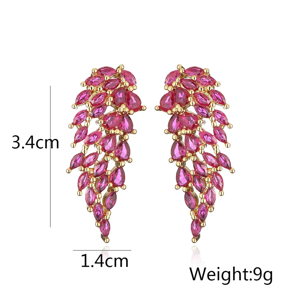 NEWBUY New Fashion Rose/Green/White AAA Cubic Zirconia Pave Setting Leaf Earrings For Elegant Women Wedding Jewelry Gift