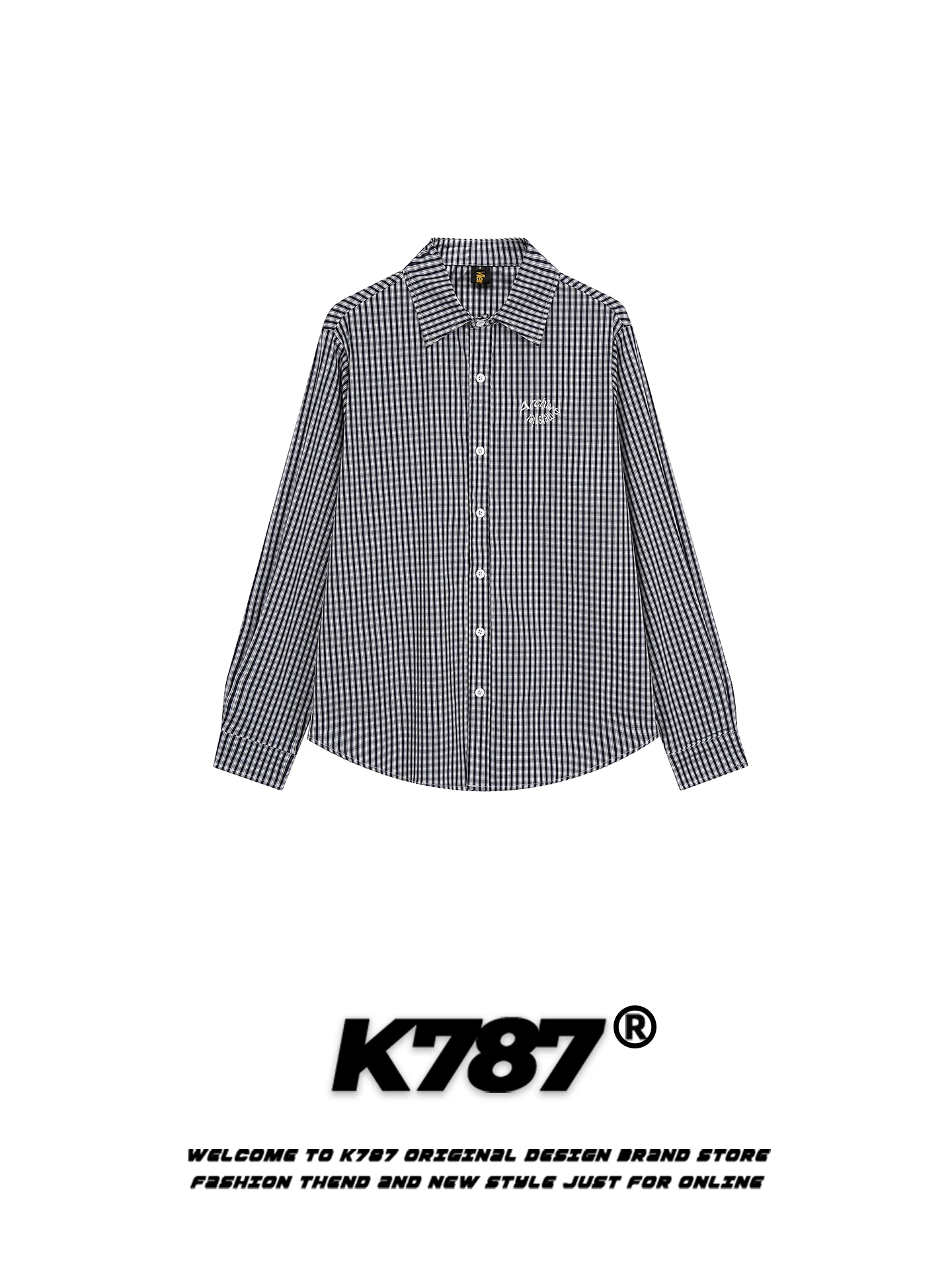 

Мужская модная рубашка-куртка K787 в американском ретро-стиле с вышивкой букв, в клетку, с длинным рукавом, свободного кроя, для пар, осень-весна