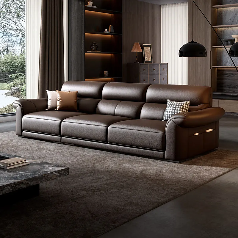 

PYH minimalist all-green leather genuine sofa for living room, high-end straight row bar, first-grade cowhide