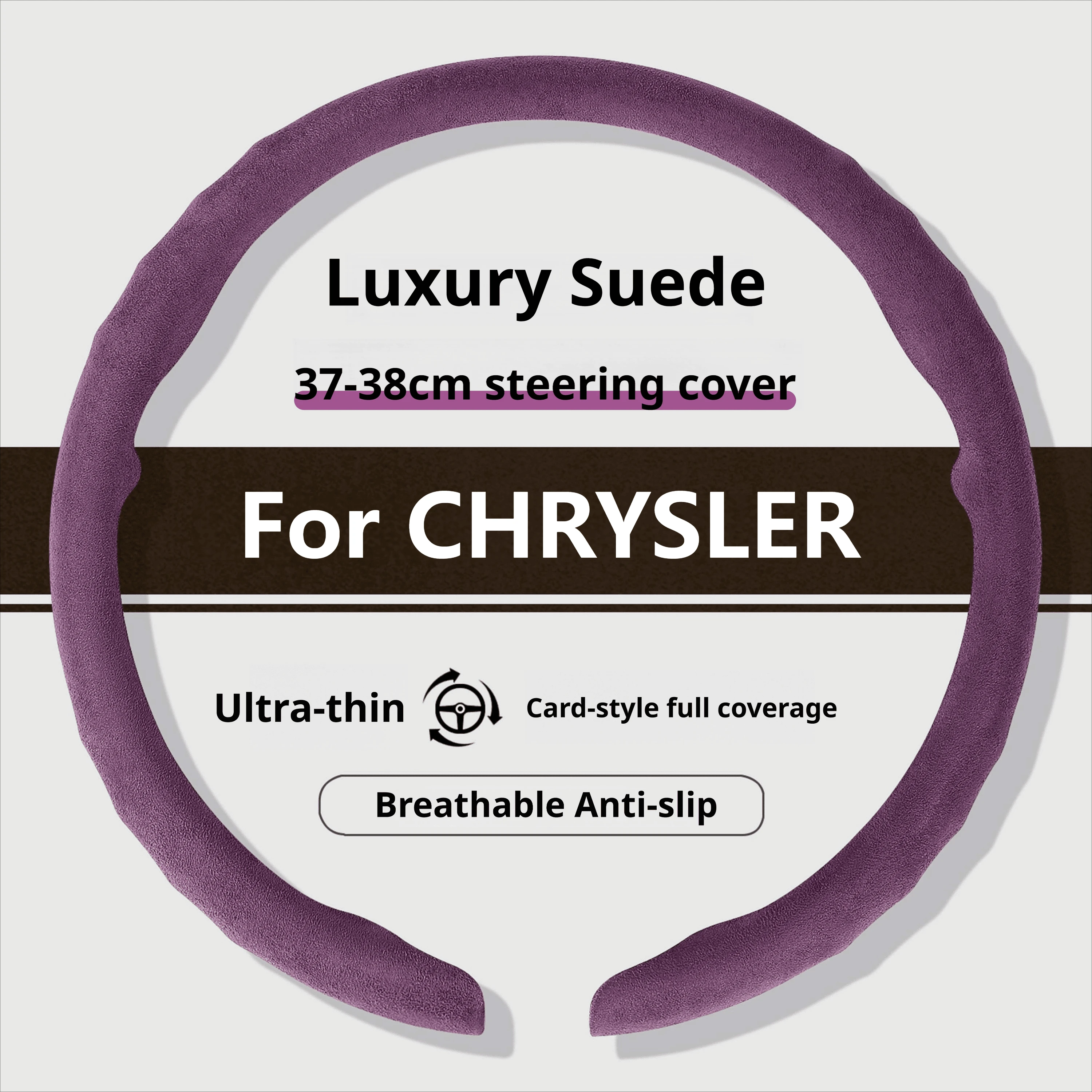 2026 Ultra Thin Suede Steering Cover For Chrysler Pacifica 300 Airflow Ev Sweat Absorbent Luxury Premium 38Cm Car Accessories