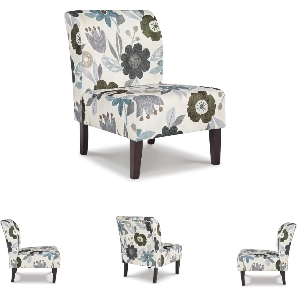 تصميم مميز من Ashley Triptis كرسي بدون ذراع مزين بالزهور، أبيض، أزرق ورمادي #4