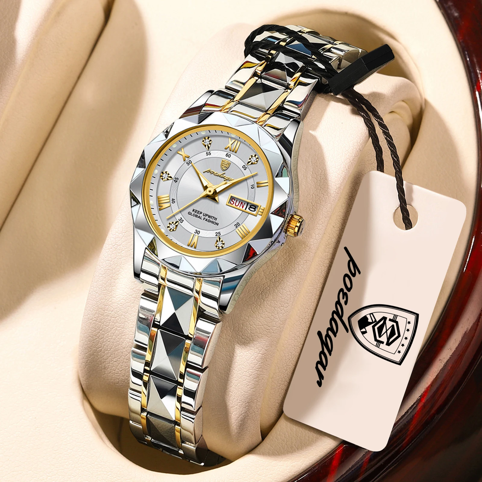 POEDAGAR Top Elegant Ladies Clock Luminous Waterproof Stainless Steel Woman Wristwatch Week Date Quartz Fashion Women's Watches