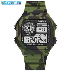 SYNOKE Men Outdoor Sports Multifunctional Waterproof Large Screen Display Luminous LED Digital For Men Fashion Camouflage Watch