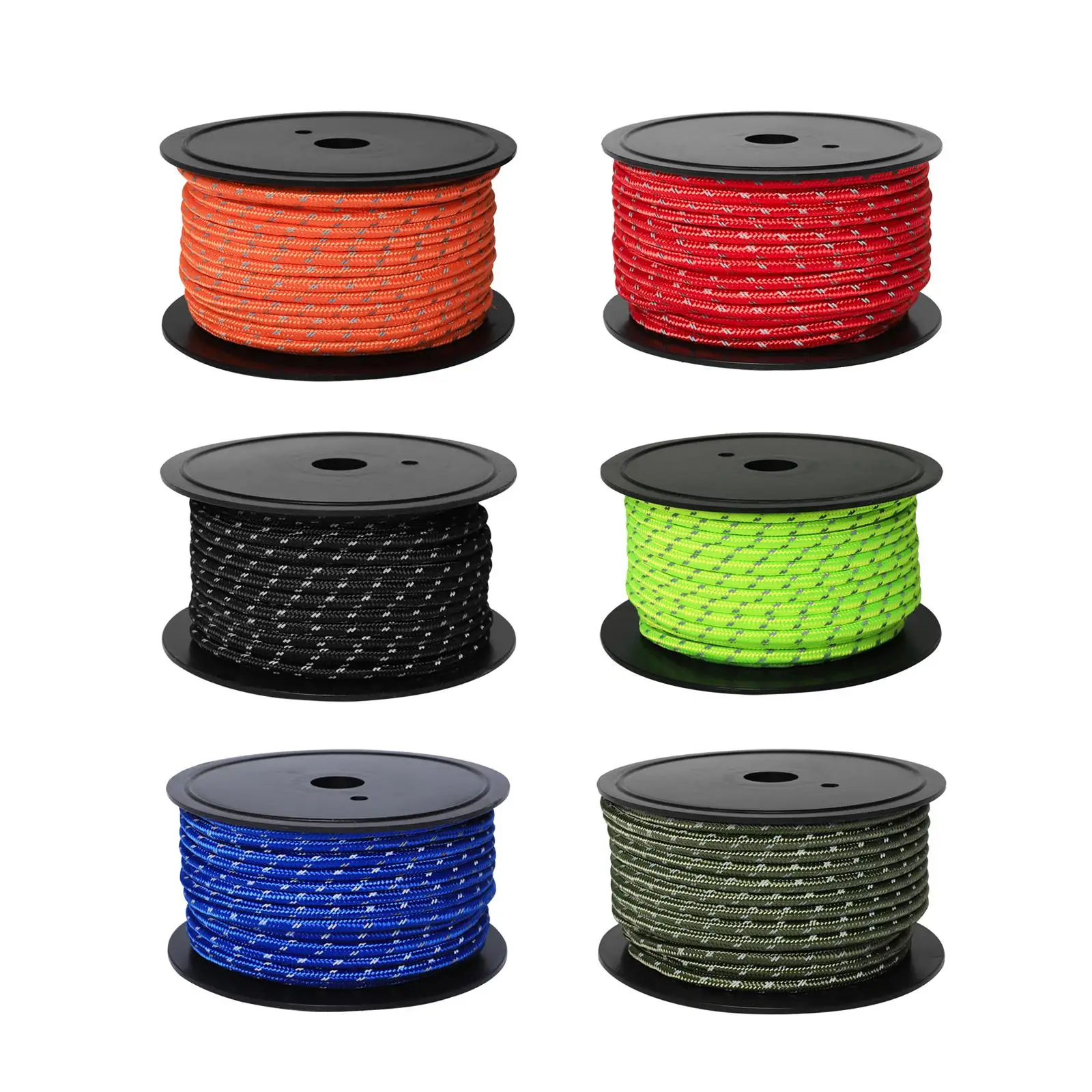 30M 6mm Reflective Tent Rope Guylines, Multifunction Tent Awning Guide Rope Glow